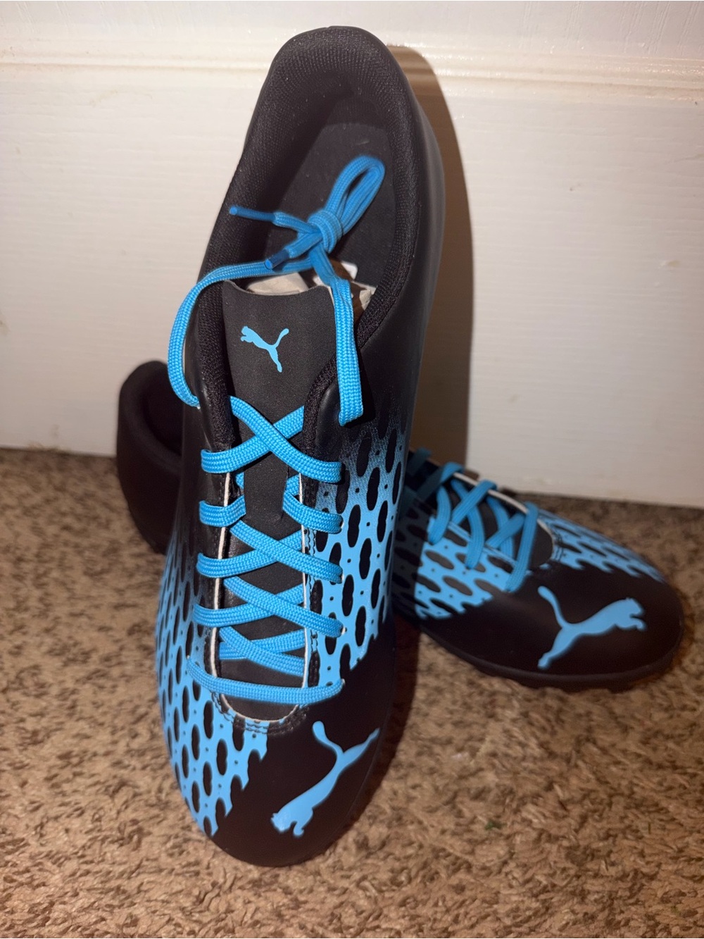 Puma Men’s Black & Light Blue Athletic Soccer Shoes